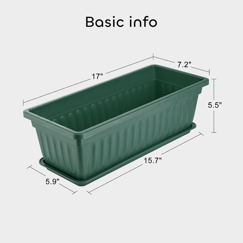 GROWNEER 3 Packs 17 Inches Green Flower Window Box Plastic Vegetable Planters Long Pots with 15 Pcs Plant Labels for Outdoor Indoor Windowsill Patio Garden Home Decor Porch - Image 3