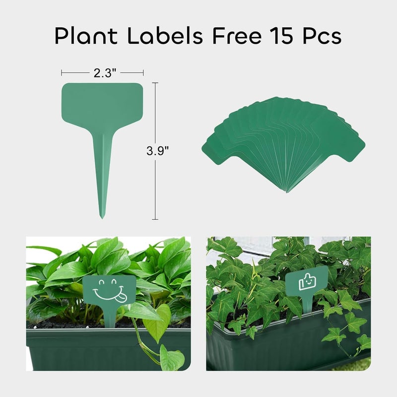 GROWNEER 3 Packs 17 Inches Green Flower Window Box Plastic Vegetable Planters Long Pots with 15 Pcs Plant Labels for Outdoor Indoor Windowsill Patio Garden Home Decor Porch - Image 2
