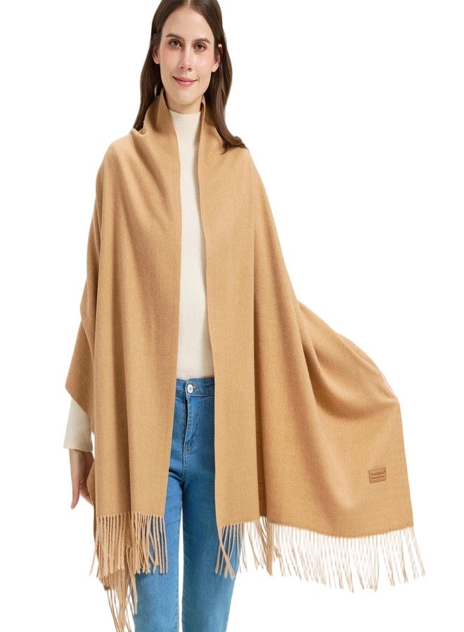 Nonakgado Winter Thick Wool Pashmina Scarf Shawl-Women's Soft Warm Pashmina Wraps for Evening Dresses Wedding Travel Shawl, Camel, 27.5''*78.5'' - Image 3