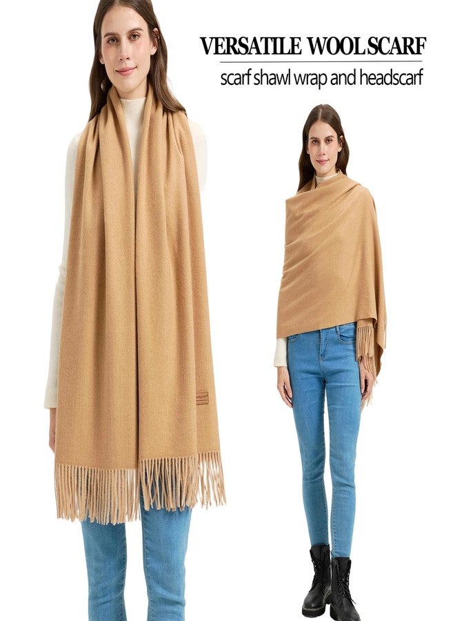 Nonakgado Winter Thick Wool Pashmina Scarf Shawl-Women's Soft Warm Pashmina Wraps for Evening Dresses Wedding Travel Shawl, Camel, 27.5''*78.5'' - Image 4