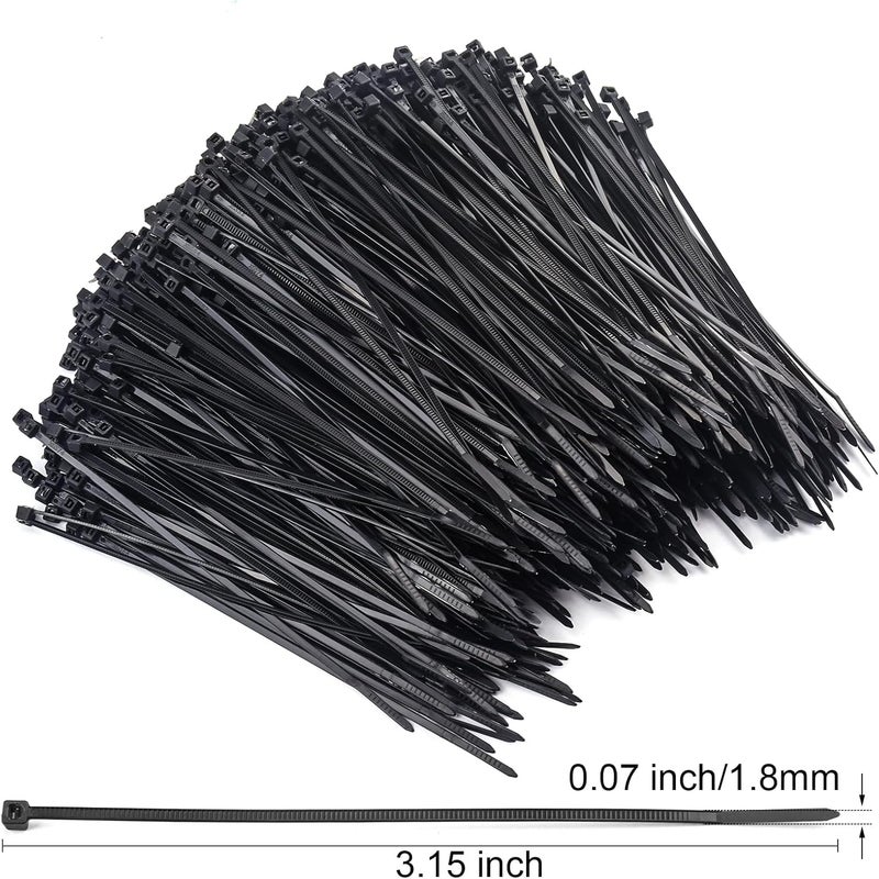 Rienar 1000 Pcs Black Zip Ties, 3 Inch Small Self-Locking Nylon Cable Ties, Premium Thin Plastic Wraps Wire Ties for Indoor and Outdoor (Black) - Image 2