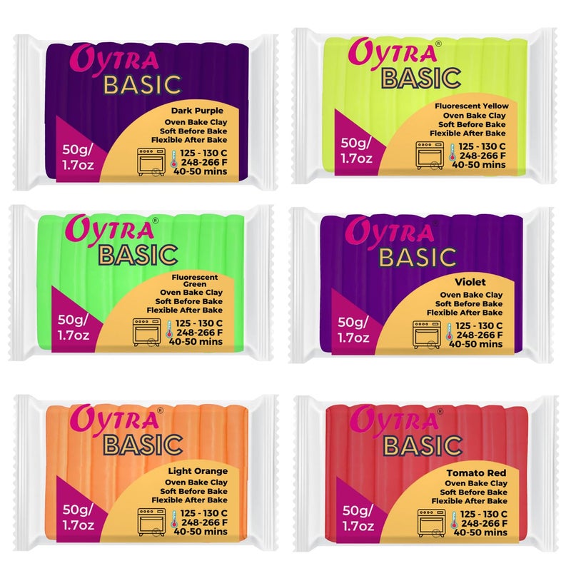 Oytra طين أويتر بوليمر للخبز في الفرن 50 جرام مجموعة من 6 ألوان للنحت والنمذجة والفنون والحرف اليدوية لصنع العصي والمجوهرات والنحت للحرفيين والمبتدئين والفنانين المحترفين - Image 1