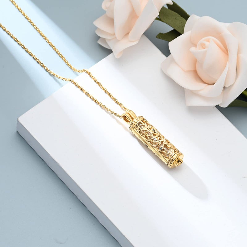 shajwo Cylinder Urn Necklaces for Ashes for Women Men Tree of Life Cremation Jewelry Glass Keepsake Memorial Pendant,Gold - Image 3