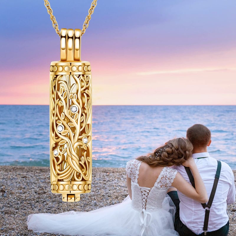 shajwo Cylinder Urn Necklaces for Ashes for Women Men Tree of Life Cremation Jewelry Glass Keepsake Memorial Pendant,Gold - Image 5