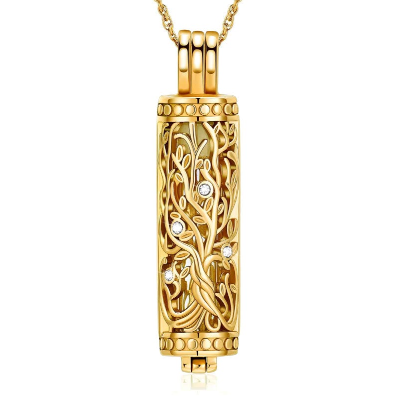 shajwo Cylinder Urn Necklaces for Ashes for Women Men Tree of Life Cremation Jewelry Glass Keepsake Memorial Pendant,Gold - Image 1