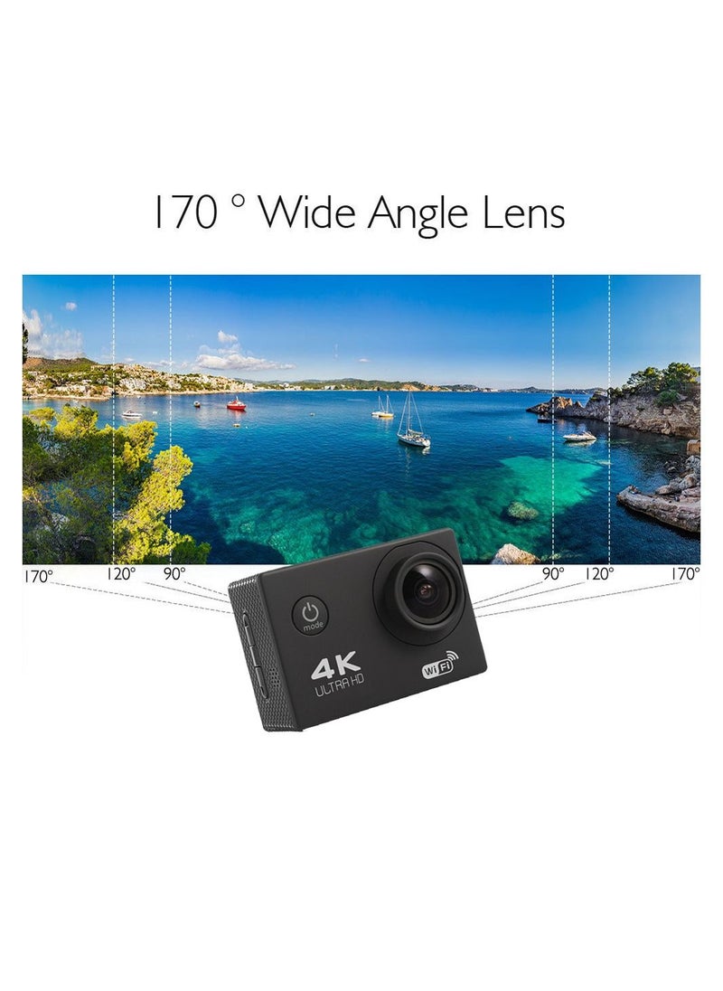 Generic - 4K Wi-Fi Action Camera 16MP Waterproof DV Camcorder 170 Degree Wide Angle LCD with 1 Battery and Mounting Accessories Kit - Image 1