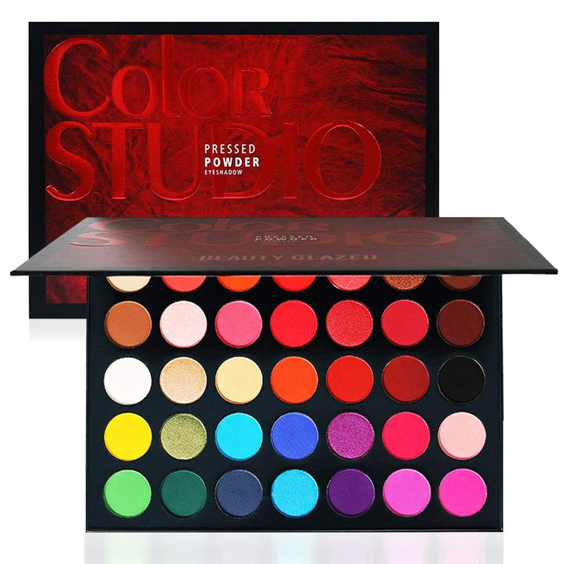 BestLand 35 Color Studio Eyeshadow Palette for Halloween Makeup, Pop Makeup Inner Artist Matte Shimmer Luminous Velvet Texture Pressed Colors Powder Creamy Eye Shadow Blendable Natural Makeup Palette - Image 1