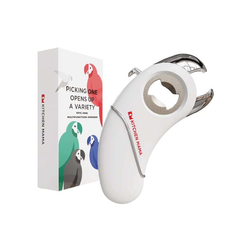 Kitchen Mama Epic One Multifunction Opener A Pick Ergonomic Opener Magnetic Bottle Opener Beer  Soda Can Opener Pull Tab  Jar Opener for Weak Hands and Arthritis White