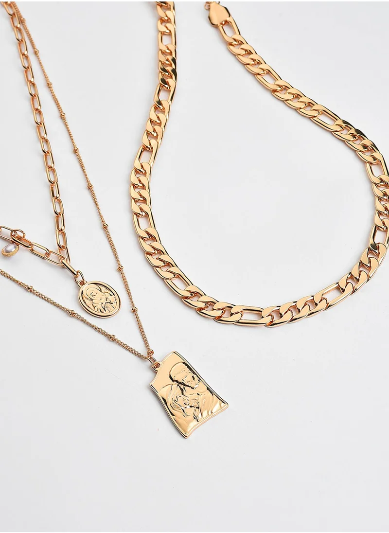 سوهي Set Of 3 Designer Pendant With Chain Necklace