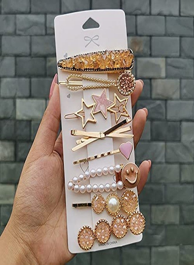imioxo Metal Hair Clips Barrettes Pins for Women Geometric Shape Hairpin Korean Clips Hair Clip Clamps,Pearl Metal Clips, Combo Pack of 8 Design for Girls (dual star)) - Image 2