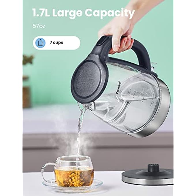 Comfee' Glass Electric Tea Kettle  Hot Water Kettle Electric 2200 W 17L Capacity Electric Kettle With Led Indicator Fast Boil Auto ShutOff And BoilDry Protection - Image 3