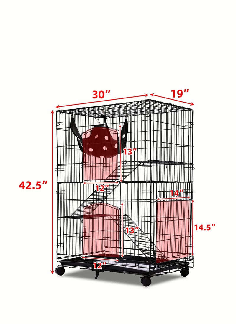 NOAEOU - NOAEOU foldable cat ferret habitat box with casters tray, and hammock -30 inches - Image 1