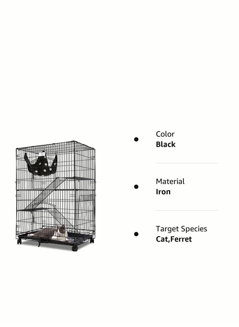 NOAEOU - NOAEOU foldable cat ferret habitat box with casters tray, and hammock -30 inches - Image 1