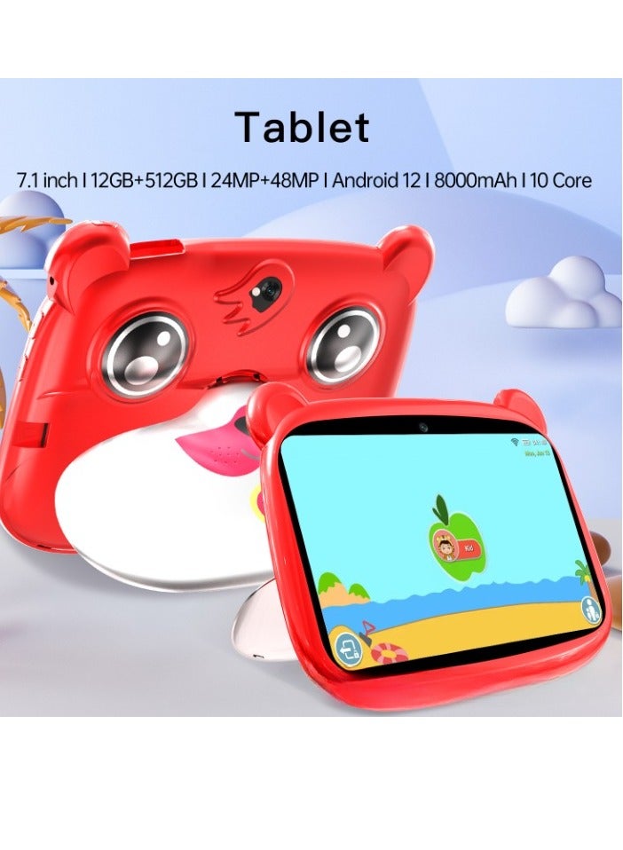 AROAQ Q8C1 Tablet Laptop, 7.1 Inch Android 12 Dual Camera Children Learning Tablet, 12GB RAM 512GB ROM Full Touch Screen Kids Tablet, Wifi Bluetooth Touch Pad For Children, (1pc, Pink) - Image 2