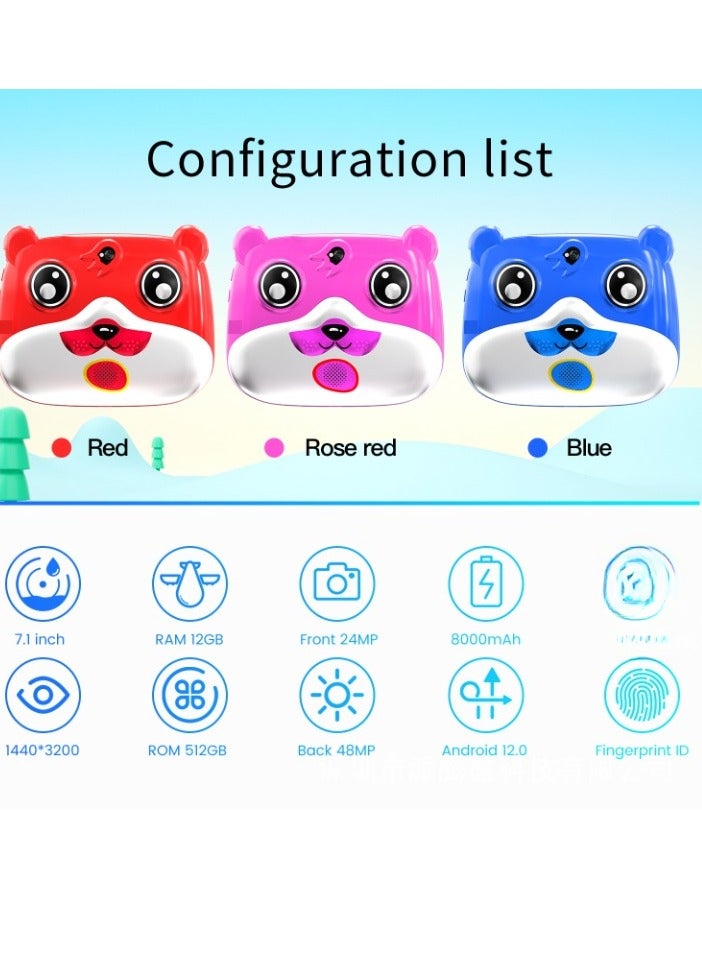 AROAQ Q8C1 Tablet Laptop, 7.1 Inch Android 12 Dual Camera Children Learning Tablet, 12GB RAM 512GB ROM Full Touch Screen Kids Tablet, Wifi Bluetooth Touch Pad For Children, (1pc, Pink) - Image 3