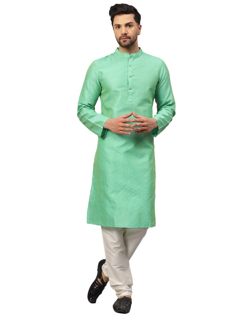 LATEST CHIKAN Men's Cotton Silk Blend Kurta and Pyjama Set - Image 1