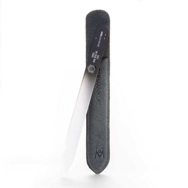 GERMANIKURE Glass Nail File in Suede Sleeve Exist On Your Own Terms Professional Crystal Nail File for Natural Nails Ideal Manicure Pedicure Tool for Smooth Easy Shaping Nail Care Gift