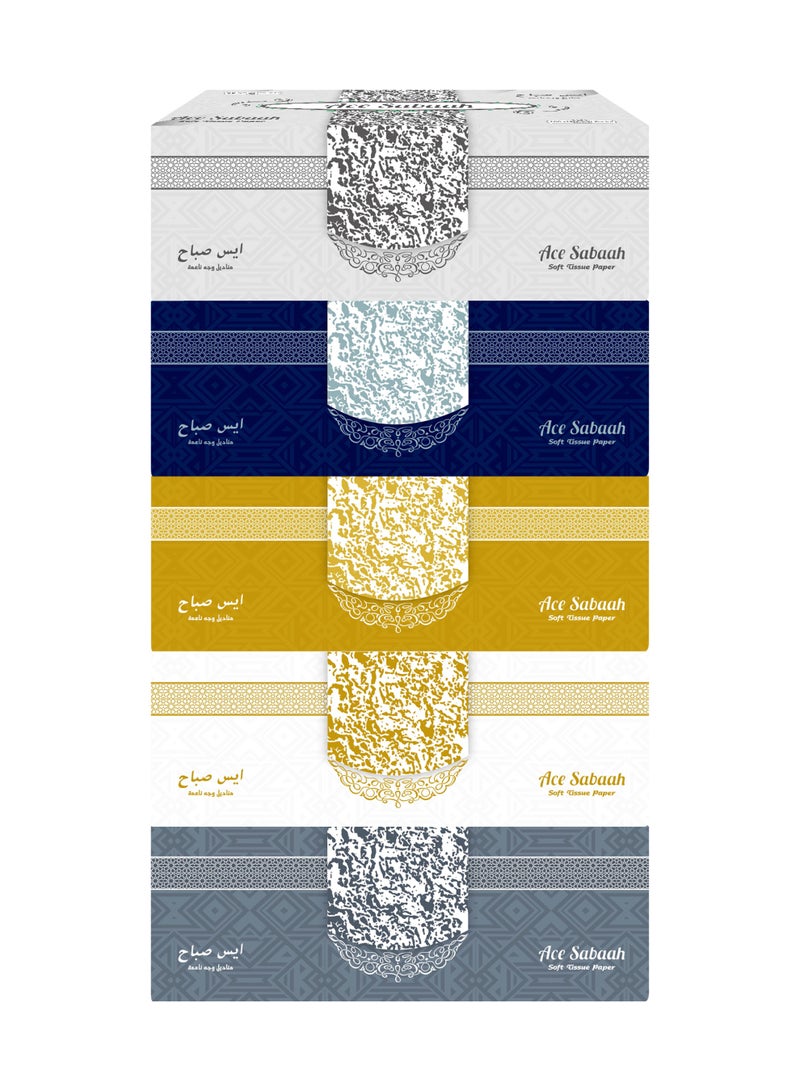 Ace Sabaah Soft Tissue Paper 200 Sheets x 2 Ply, Pack of 5 – Soft Facial Tissues, Assorted Elegant Designs, For Home & Office Use
