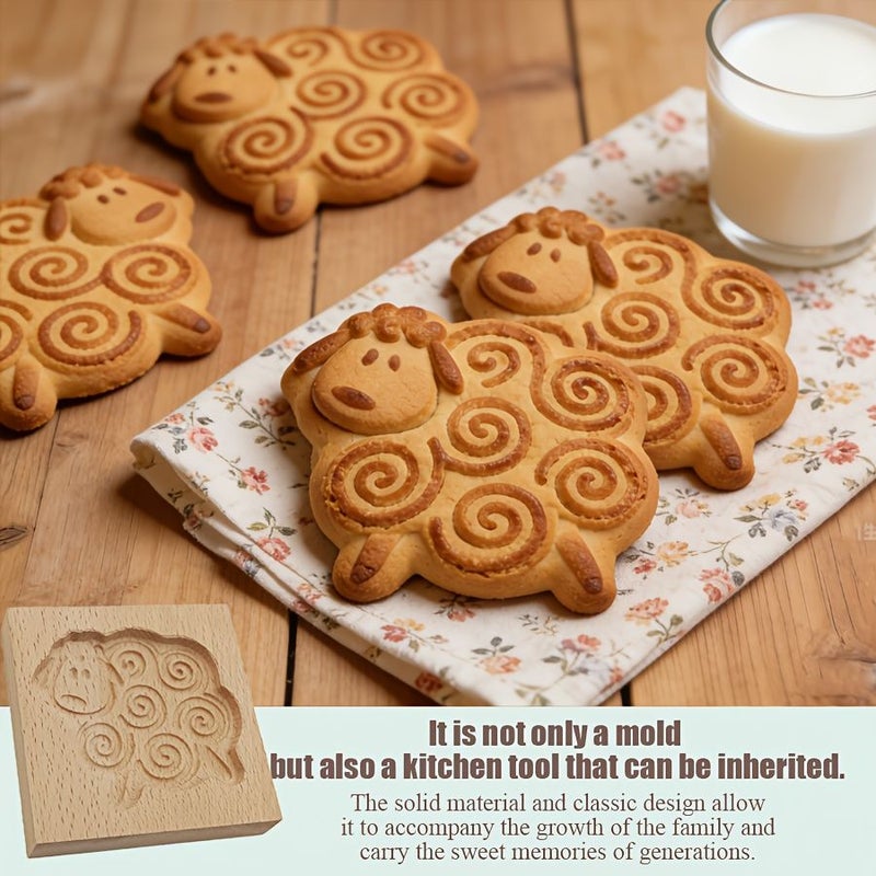 Swirly Wool Sheep Cookie Mold Wooden Baking Tool 1pc for Party Farm Treats - Image 1