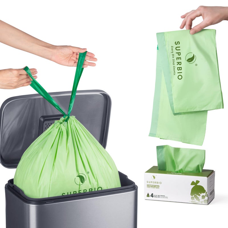 SUPERBIO 4 Gallon Compostable Drawstring Food Scrap Bags151 Liter 40 Count 09 MilHeavy Duty Waste Bags BPI Seedling and OK compost INDUSTRIAL - Image 3