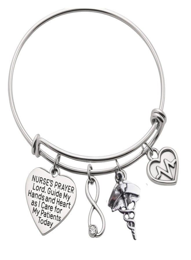 Infinity Collection Nurse Prayer Bracelet - Adjustable Bangle with Stethoscope, Heartbeat, and Caduceus Charms - Inspirational Jewelry Gift for Nurses, RN Graduation, or Appreciation - Image 1