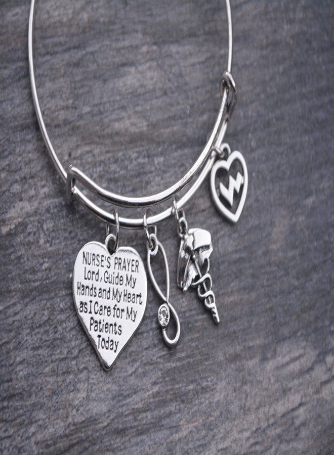 Infinity Collection Nurse Prayer Bracelet - Adjustable Bangle with Stethoscope, Heartbeat, and Caduceus Charms - Inspirational Jewelry Gift for Nurses, RN Graduation, or Appreciation - Image 2