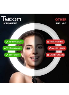 TYCOM TyCom 10 inch Selfie Ring Light with Tripod Stand, USB Selfie Ring Light for Live Stream/Makeup/YouTube/TikTok Video Recording/Photography  - Image 2