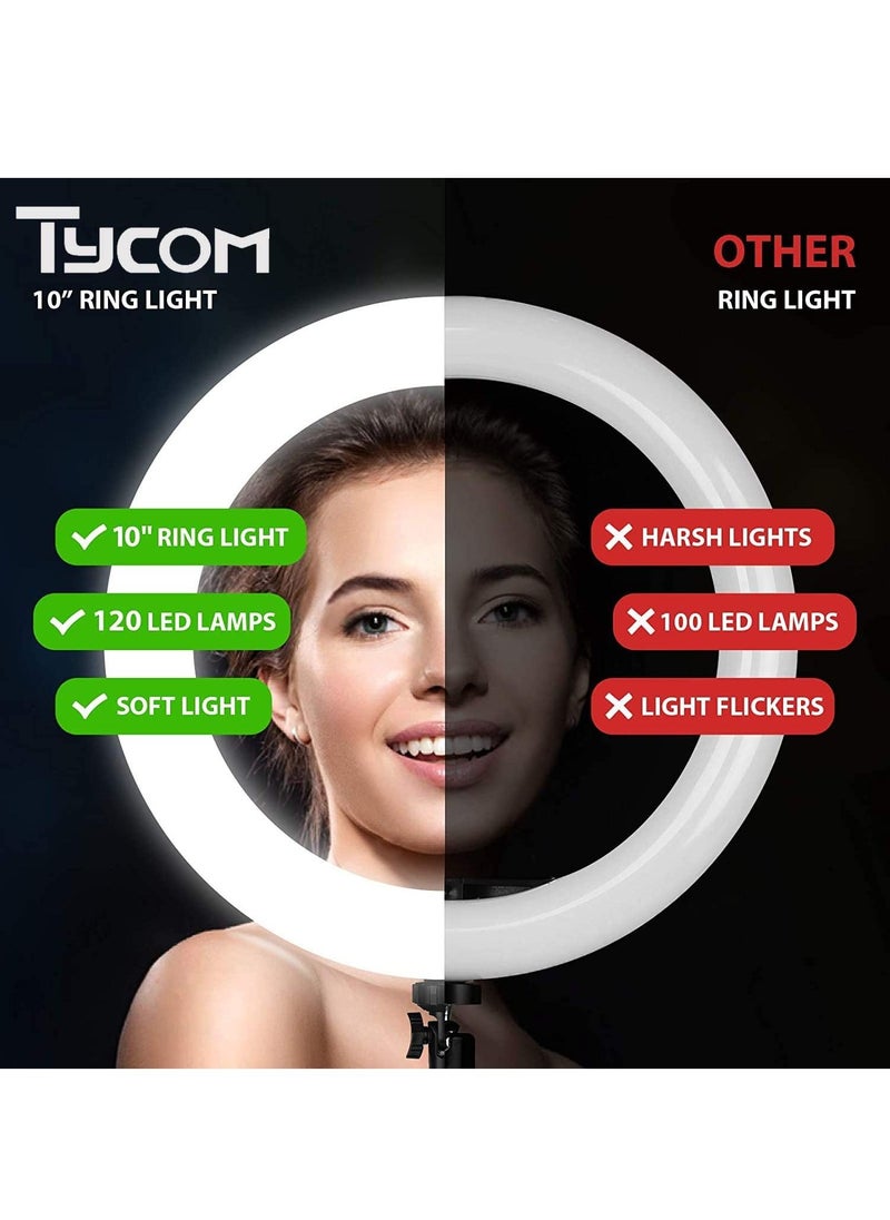 TYCOM - TyCom 10 inch Selfie Ring Light with Tripod Stand, USB Selfie Ring Light for Live Stream/Makeup/YouTube/TikTok Video Recording/Photography - Image 1