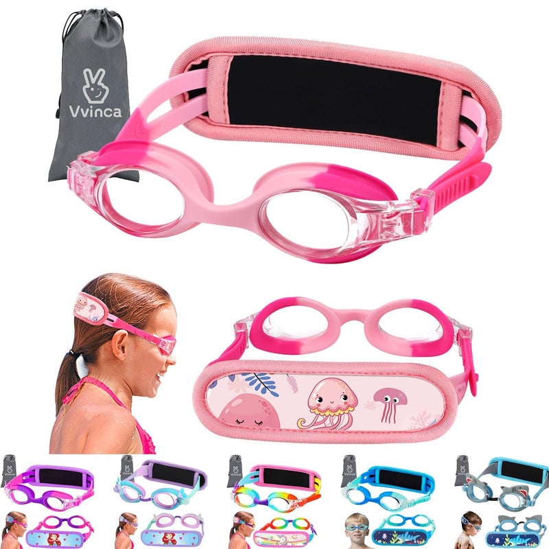 Vvinca Kids Swim Goggles with Fabric Strap No Tangle Pain-Free, Anti-Fog Swimming Pool Goggle No Leak for Toddlers Girls Boys - Image 1
