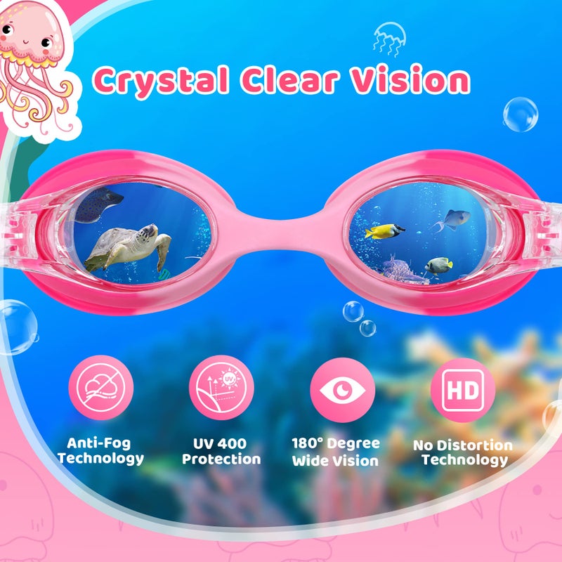 Vvinca Kids Swim Goggles with Fabric Strap No Tangle Pain-Free, Anti-Fog Swimming Pool Goggle No Leak for Toddlers Girls Boys - Image 2