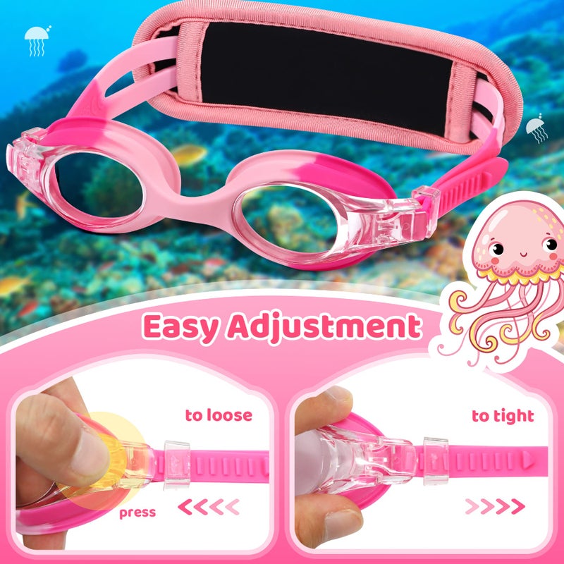 Vvinca Kids Swim Goggles with Fabric Strap No Tangle Pain-Free, Anti-Fog Swimming Pool Goggle No Leak for Toddlers Girls Boys - Image 5