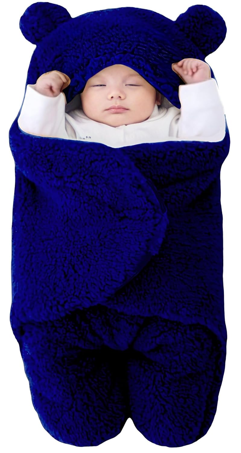 Brandonn طقم بطانيات بيبي براندون للأطفال حديثي الولادة - حزمة من 2 بطانية قابلة للارتداء وغطاء أمان للأطفال بعمر 06 أشهر - أبيض وأزرق بحري 70 سم × 70 سم - Image 2