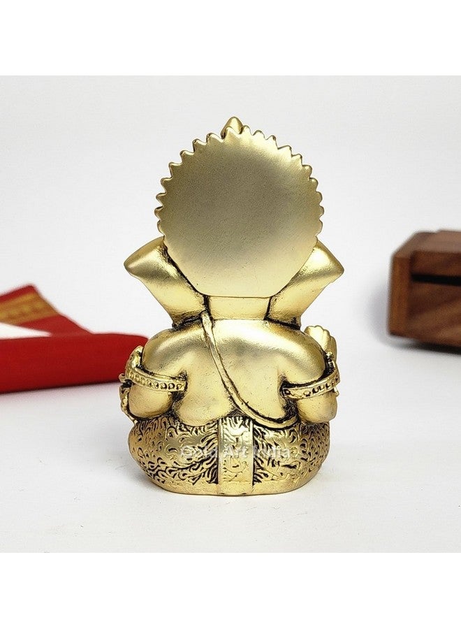 Gold Art India Ganesha Idol | Ganesh Statue for Home Decor | Ganesha murti for Office Desk, & Ganpati Idol for Car Dashboard | Unique Wedding & Birthday Gift (Gold Antique 3.5") - Image 3