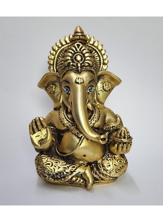 Gold Art India Ganesha Idol | Ganesh Statue for Home Decor | Ganesha murti for Office Desk, & Ganpati Idol for Car Dashboard | Unique Wedding & Birthday Gift (Gold Antique 3.5") - Image 4