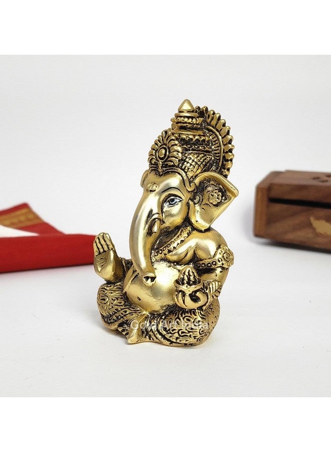 Gold Art India Ganesha Idol | Ganesh Statue for Home Decor | Ganesha murti for Office Desk, & Ganpati Idol for Car Dashboard | Unique Wedding & Birthday Gift (Gold Antique 3.5") - Image 2