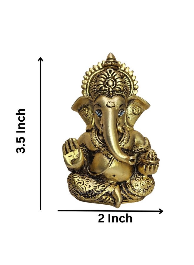 Gold Art India Ganesha Idol | Ganesh Statue for Home Decor | Ganesha murti for Office Desk, & Ganpati Idol for Car Dashboard | Unique Wedding & Birthday Gift (Gold Antique 3.5") - Image 5