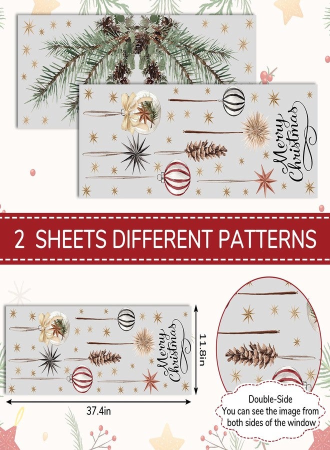 Whaline Merry Christmas Window Clings Roll Boho Tree Ball Pine Cone Star Window Stickers Decals for Xmas Holiday Home Party Decoration, 13.8 x 39.4 Inch - Image 2