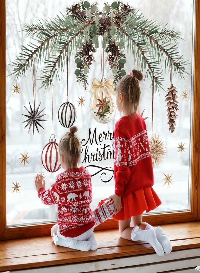 Whaline Merry Christmas Window Clings Roll Boho Tree Ball Pine Cone Star Window Stickers Decals for Xmas Holiday Home Party Decoration, 13.8 x 39.4 Inch - Image 5
