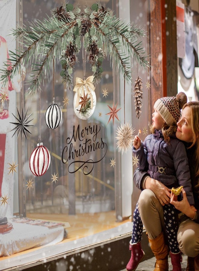 Whaline Merry Christmas Window Clings Roll Boho Tree Ball Pine Cone Star Window Stickers Decals for Xmas Holiday Home Party Decoration, 13.8 x 39.4 Inch - Image 3
