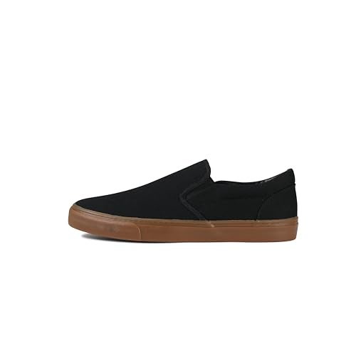 hello basics Men's Sneakers Classic Low Top Slip On Shoes Wide Canvas Skate Loafers Sneakers with Soft Insole Causal Dress Shoes for Men Comfortable Walking Shoes Slip on Sneakers for Men, GumBlack, 10 - Image 4