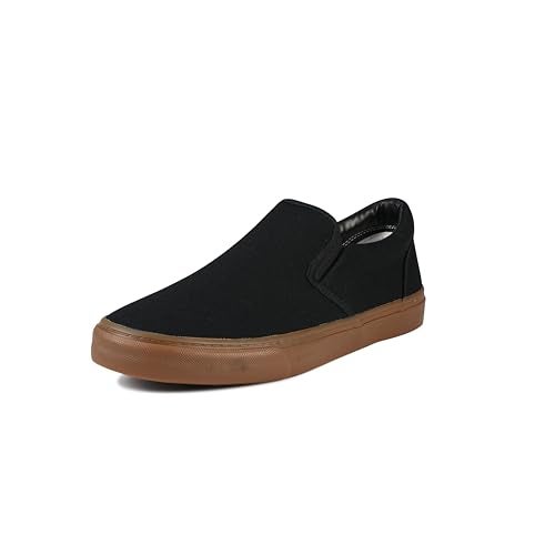 hello basics Men's Sneakers Classic Low Top Slip On Shoes Wide Canvas Skate Loafers Sneakers with Soft Insole Causal Dress Shoes for Men Comfortable Walking Shoes Slip on Sneakers for Men, GumBlack, 10 - Image 2