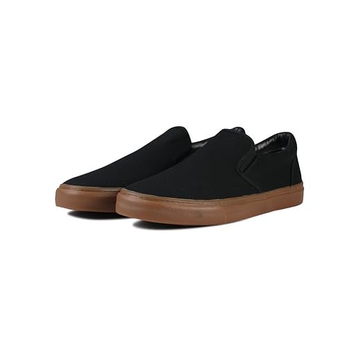 hello basics Men's Sneakers Classic Low Top Slip On Shoes Wide Canvas Skate Loafers Sneakers with Soft Insole Causal Dress Shoes for Men Comfortable Walking Shoes Slip on Sneakers for Men, GumBlack, 10 - Image 3