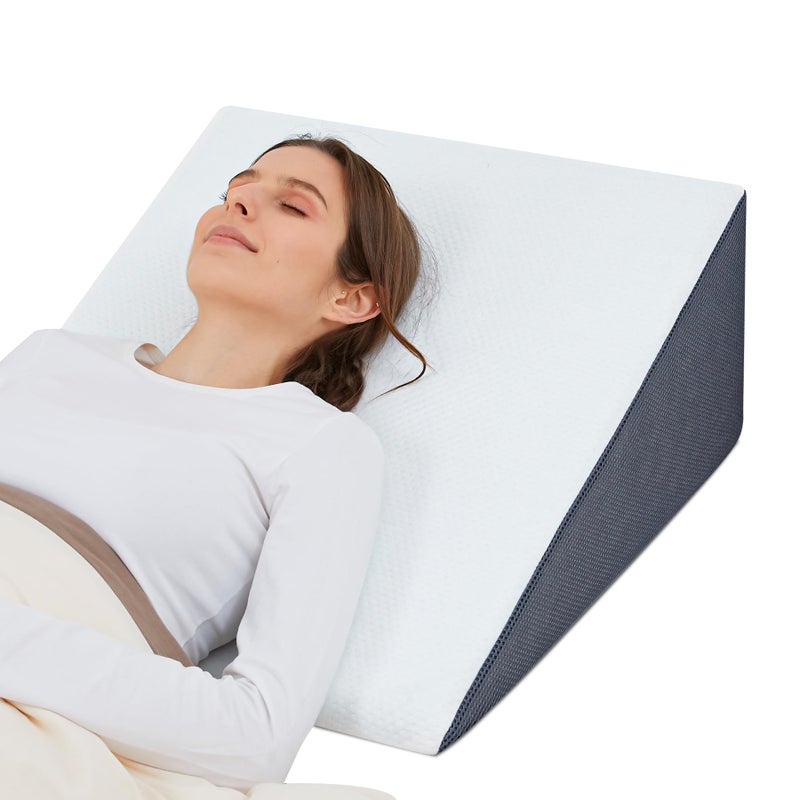 Touchutopia Bed Wedge Pillow for Sleeping, 8" 24" 24" Triangle Pillow Wedge, Cooling Memory Foam Top, Elevated Support Wedge Pillow - Removable Washable Cover - Image 1