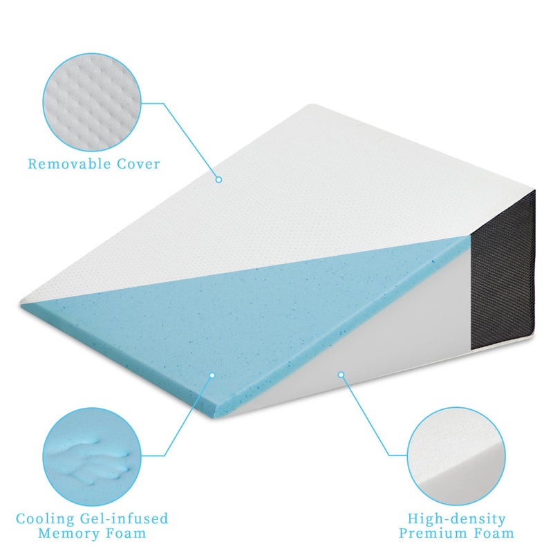 Touchutopia Bed Wedge Pillow for Sleeping, 8" 24" 24" Triangle Pillow Wedge, Cooling Memory Foam Top, Elevated Support Wedge Pillow - Removable Washable Cover - Image 2