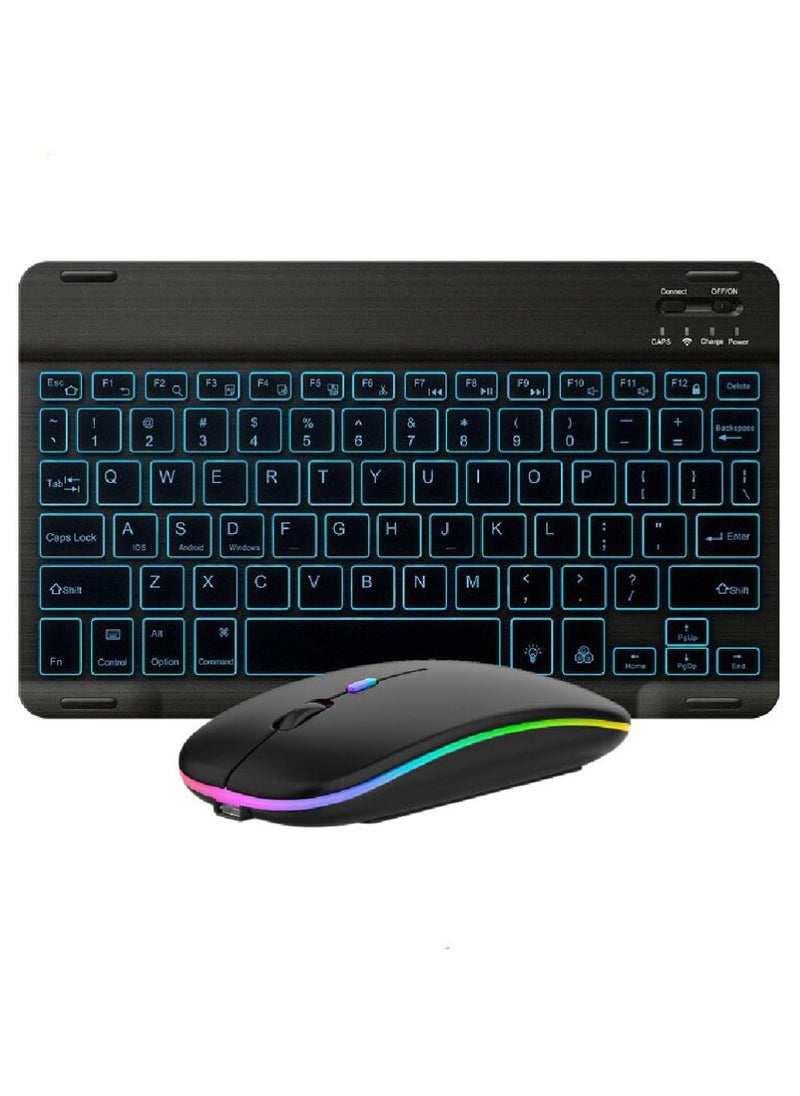 Slim Bluetooth Keyboard and Mouse Combo for iPad Rechargeable Wireless Keyboard & Mouse with 7-Color Backlit Compatible with iPad 9th/8th Gen iPad Pro/Air/Mini iPhone14/13/12 Pro - Image 1