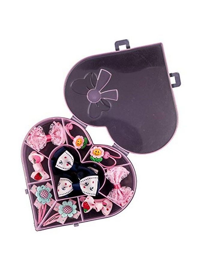 STAR WORK - Heart Mix Style Headwear Set Children Accessories Ribbon Bow With Full Covered Clips Hairpins For Girls Princess Crown Headdress (9 Pcs Pink Heart) - Image 1