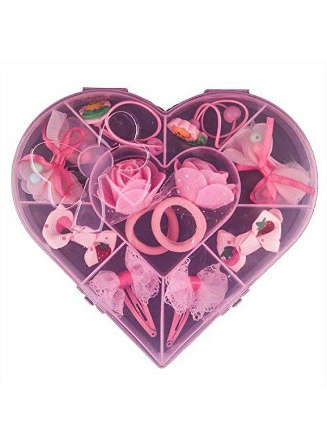 STAR WORK - Heart Mix Style Headwear Set Children Accessories Ribbon Bow With Full Covered Clips Hairpins For Girls Princess Crown Headdress (9 Pcs Pink Heart) - Image 1