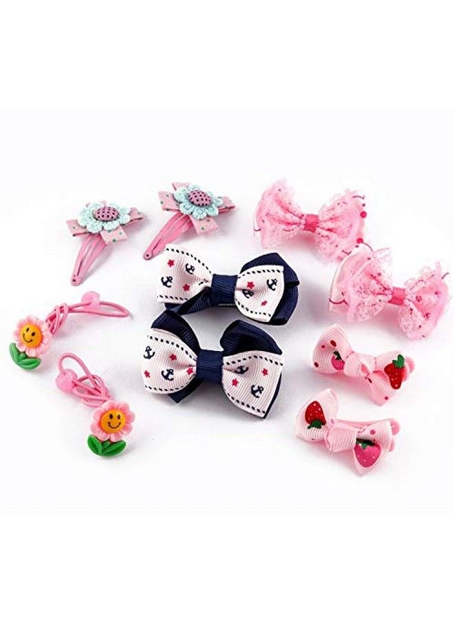 STAR WORK - Heart Mix Style Headwear Set Children Accessories Ribbon Bow With Full Covered Clips Hairpins For Girls Princess Crown Headdress (9 Pcs Pink Heart) - Image 1