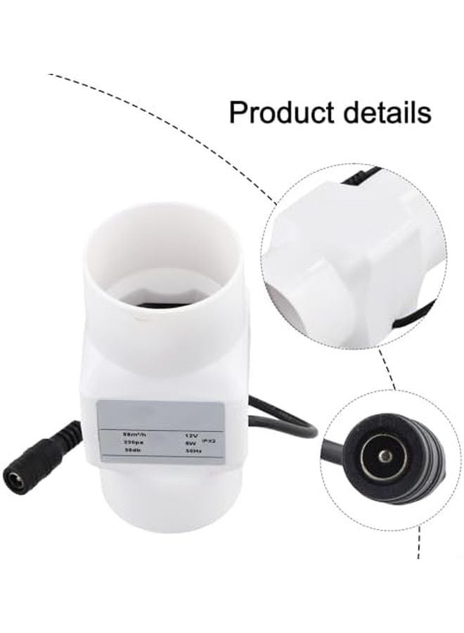 أبيض 50 ملم 12 فولت 6 واط مروحة عادم مجاري مدمجة هادئة 36 متر مكعب في الساعة تدفق هواء عال 38 ديسيبل ضوضاء منخفضة - Image 4