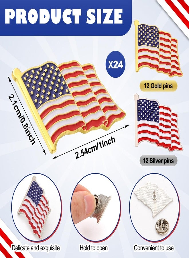 Tondiamo 24 Pcs American Flag Pin Bulk Metal Lapel Enamel Pins 1'' Patriotic Us Brooch Badge for Backpacks Hats Men Women Waving Flag Souvenir Decorations - Image 2
